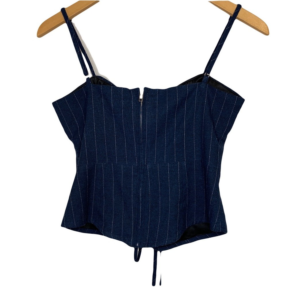 Farrow Navy Blue Pinstripe Corset Crop Top Size S - Picture 2 of 9
